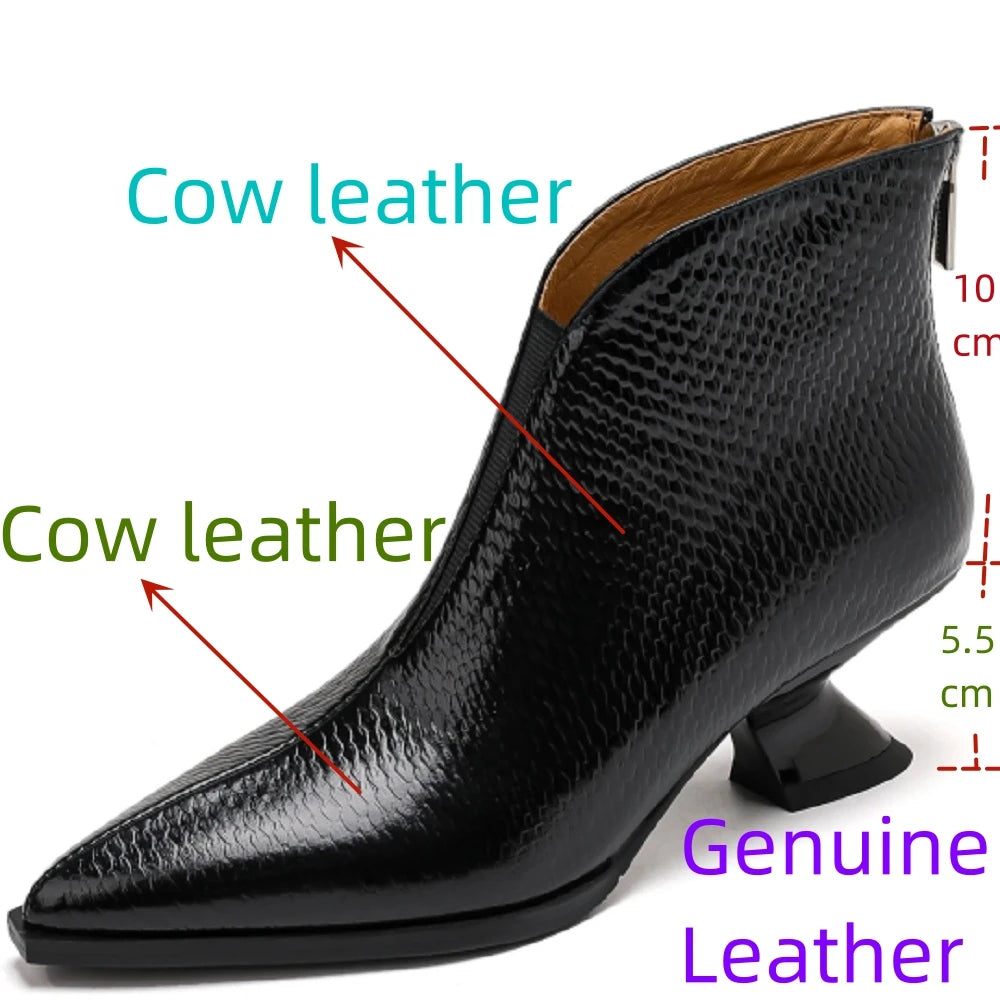 New Handmade Brand Genuine Leather Pointed Toe Winter  Modern Boots Mid Heels Beauty Lady Dance Party Sexy 33-40