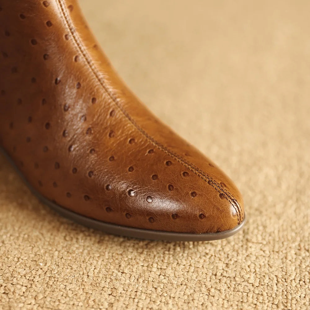 Women Handmade Genuine Leather Soft and comfortable Western Boots Square Toe Chunky Heel Retro Ankle Boots 34-40