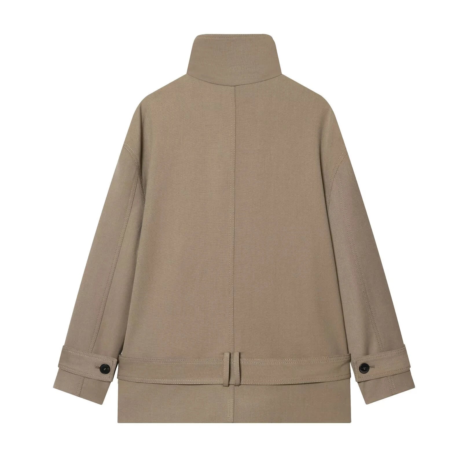 Spring new women's casual style high neck long sleeved flowing metal buckle embellished waistband jacket