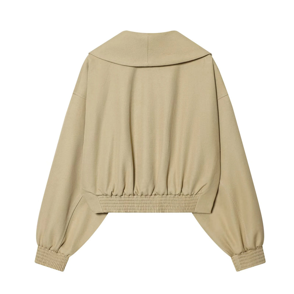 European and American style women's new 2026 fashionable long sleeved lapel solid color short jacket