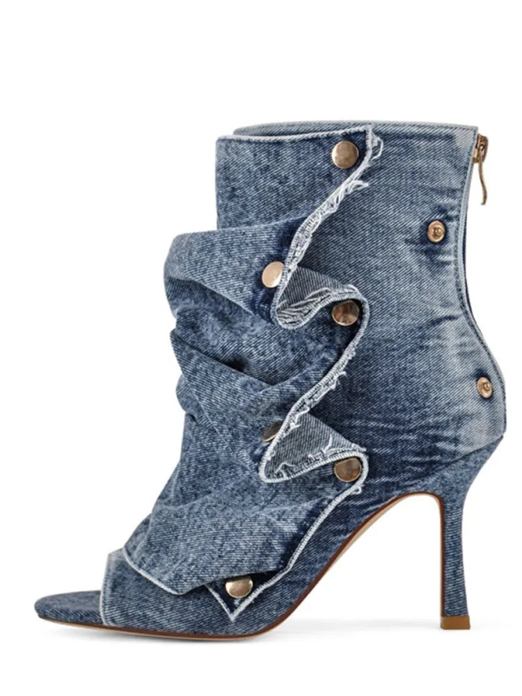 2026 Spring/Summer New Women's Stiletto High Heels Short Boots with Back Zipper Fold Middle Leg Boots Fish Mouth Cool Boots