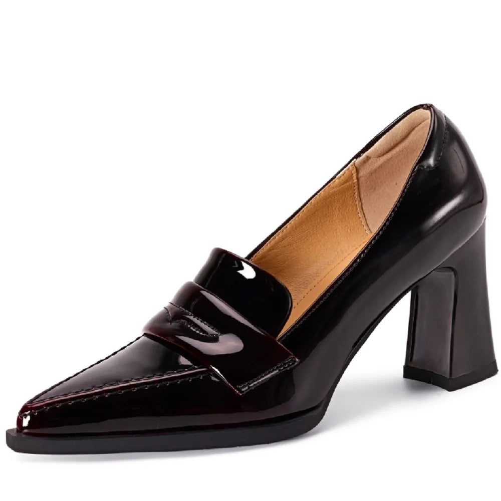 Women Handmade Genuine Leather Soft comfortable Pointed-Toe High-Heel Shoes Solid-Colour Style Extra-Tall 33-40