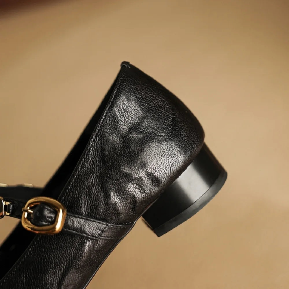 Handmade Genuine Leather retro belt buckle square metal belt buckle low heel Mary Jane work sheet shoes 34-40