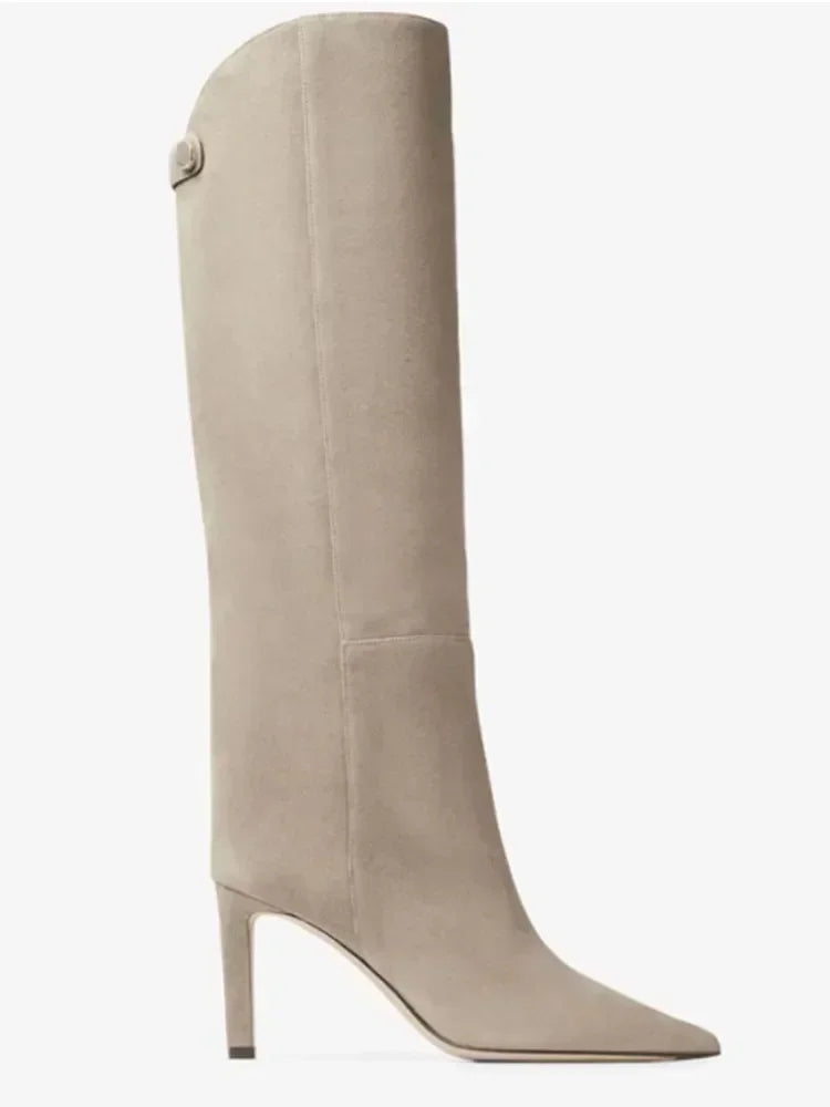 2026  New Slim Fit High-heeled Women's Boots with Fashionable Pointed High Top Sleeves, Stylish Large Women's Boots