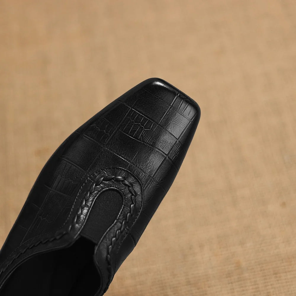 women's Handmade cow leather Square toe Mid high quality soft comfortable causal female daily shoes 34-40