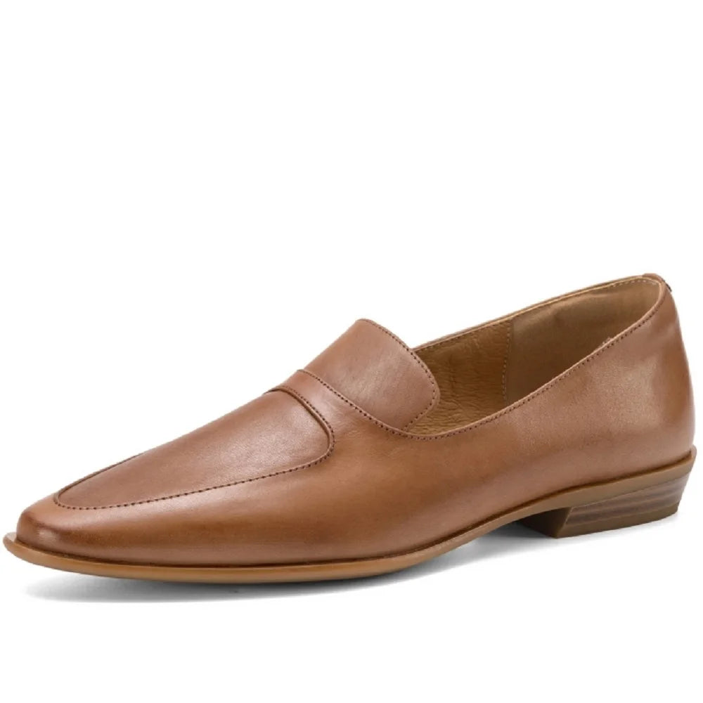 Vintage Handmade Genuine Leather Female Classic Round Toe Low Heels Concise Loafers For Women Casual Shoes 34-40
