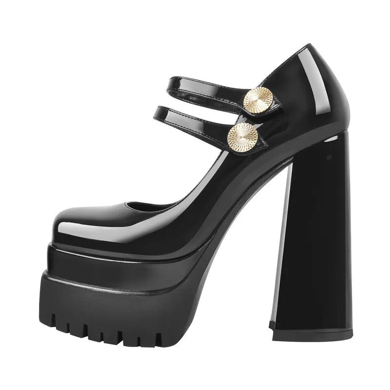 Women Pumps Mary-Jane Platform Black Pink Chunky 16CM High Heels Ankle Strap Dress Party Hoof Heel Plus Size Shoes