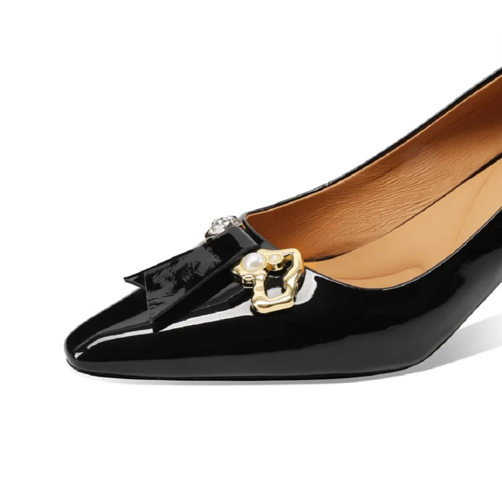 Sexy Charming Women's Single Shoes With Metal Decoration Quality Genuine Leather Comfortable High Heels 33-43