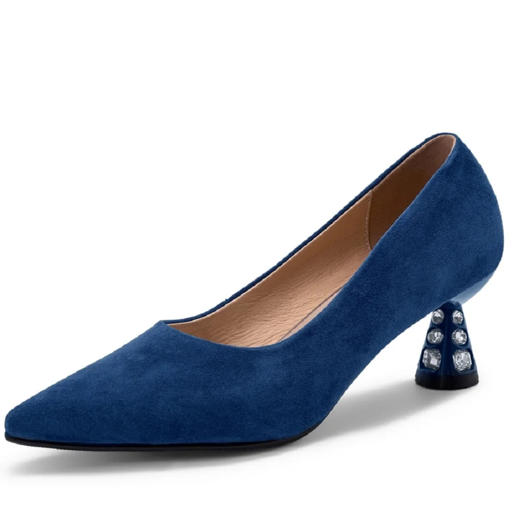 Handmade Genuine Leather Colorful Pointed Toe Stiletto Mid Heels Slip On Fashion Shallow Sexy Wedding Pumps