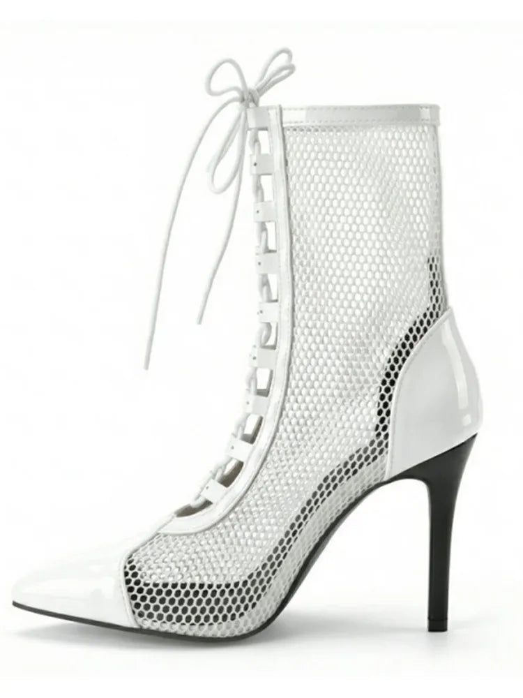 2026 Spring/Summer Women's Stiletto High Heels Mesh Strap Cool Boots Pointed New Style 34-48 Large Short Boots