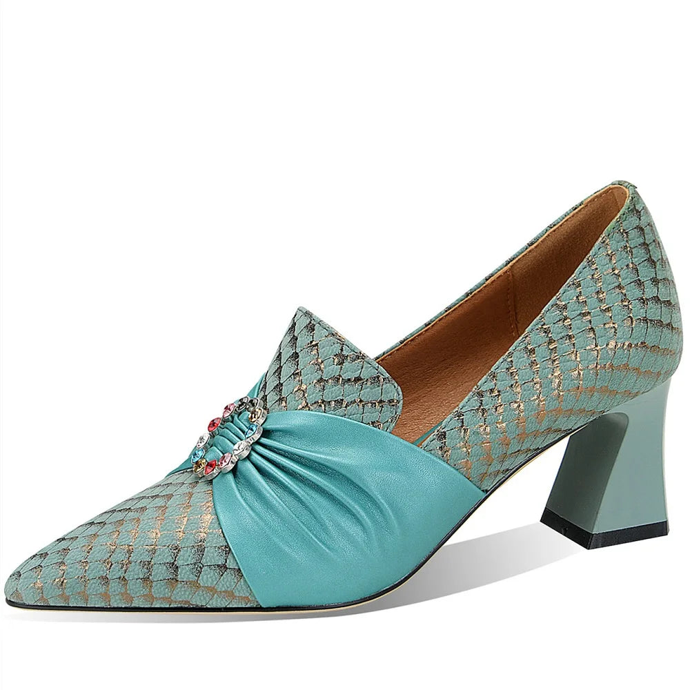 French high heels spring and autumn new deep mouth color matching bow pointed thick heel comfortable shoes 33-43