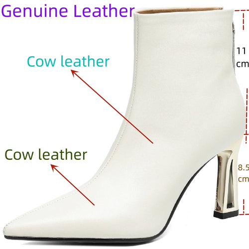 Handmade Genuine Leather Pointed Toe High Heels Chic Design Concise Shoe Dress Warm Wedding Ankle Boots 34-40