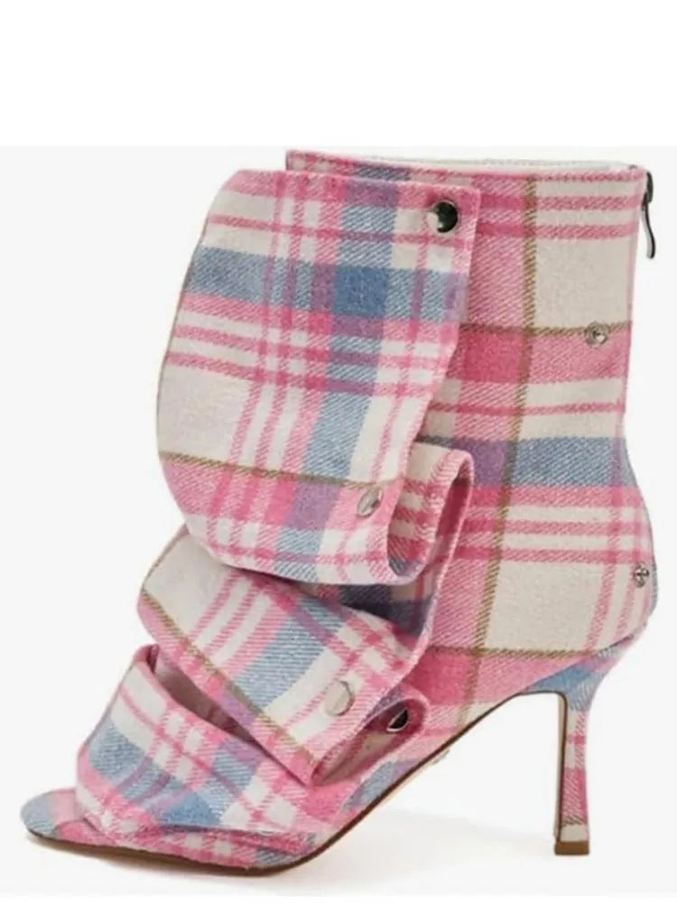 2026 Spring/Summer New Women's Stiletto High Heels Short Boots with Back Zipper Fold Middle Leg Boots Fish Mouth Cool Boots