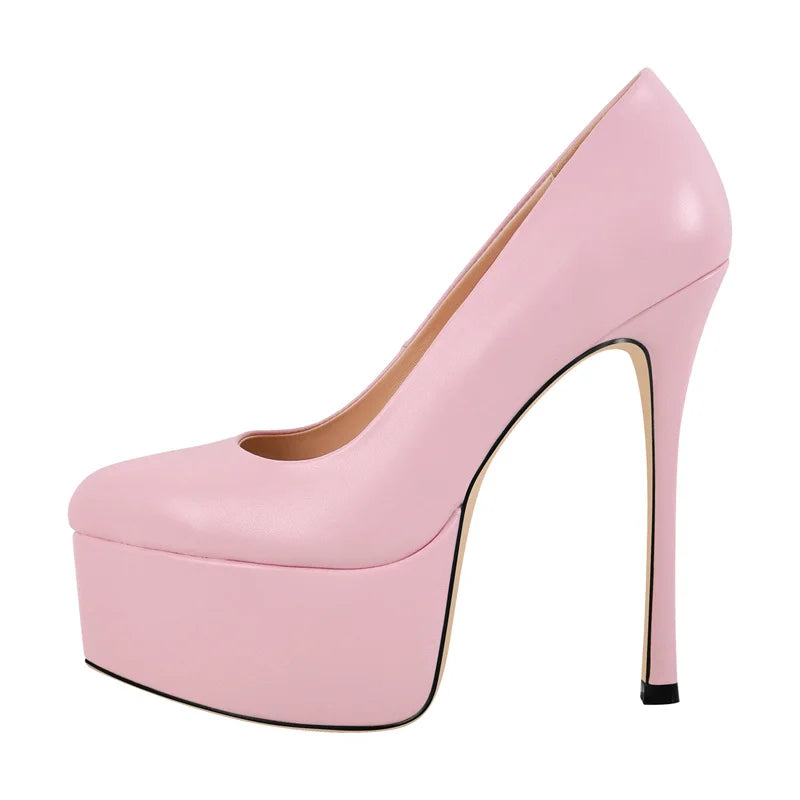 Women  Pointed Toe Pink Platform Pumps High Heeled Big Size Slip On Women Stiletto Pumps