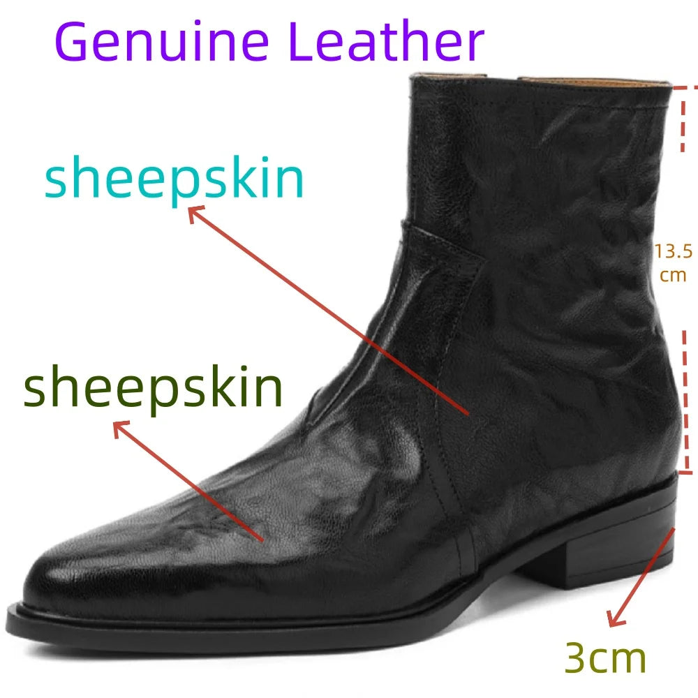 Handmade Genuine Leather Western Cowboy Women's Pointed Toe Short Boots British Style Mid Heel Boots 34-40