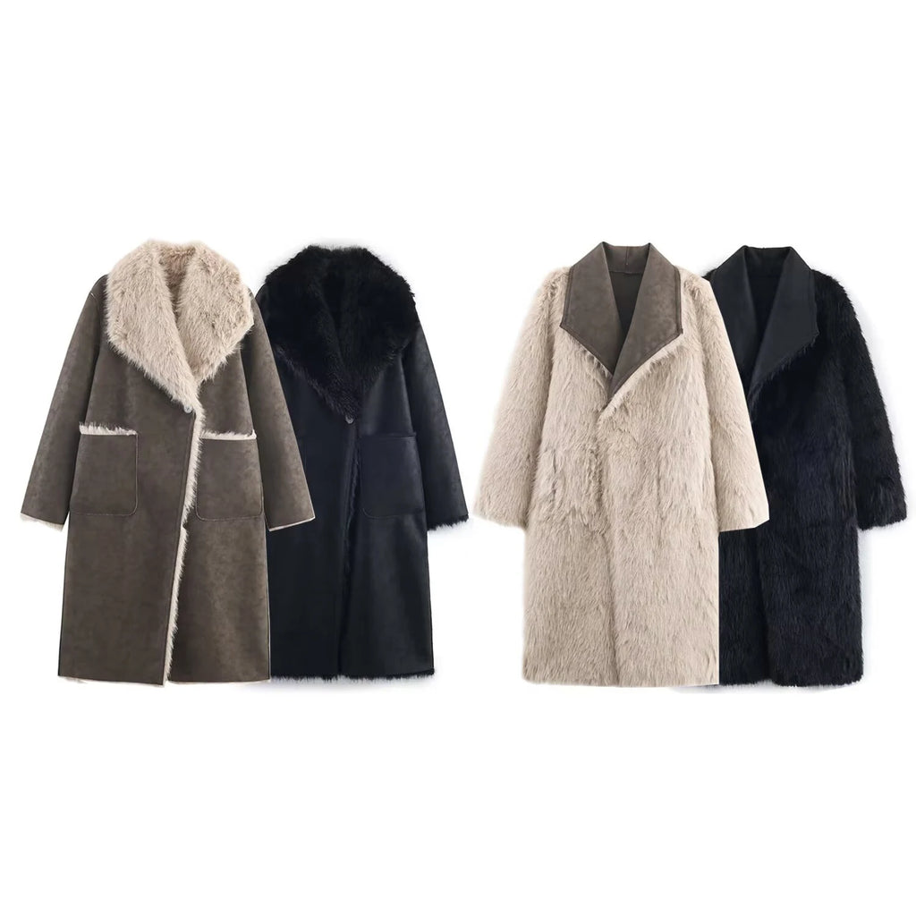 European and American style autumn new style loose double-sided double-sided wearing artificial fur effect coat jacket