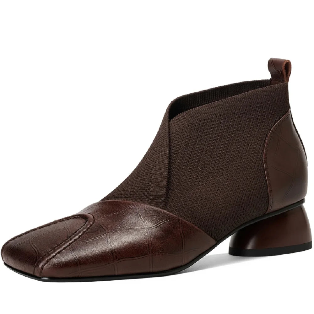 Handmade Brand Genuine Leather Women Ankle Boots Mid Heels Square toe Autumn Winter Dress Party Lady 34-43