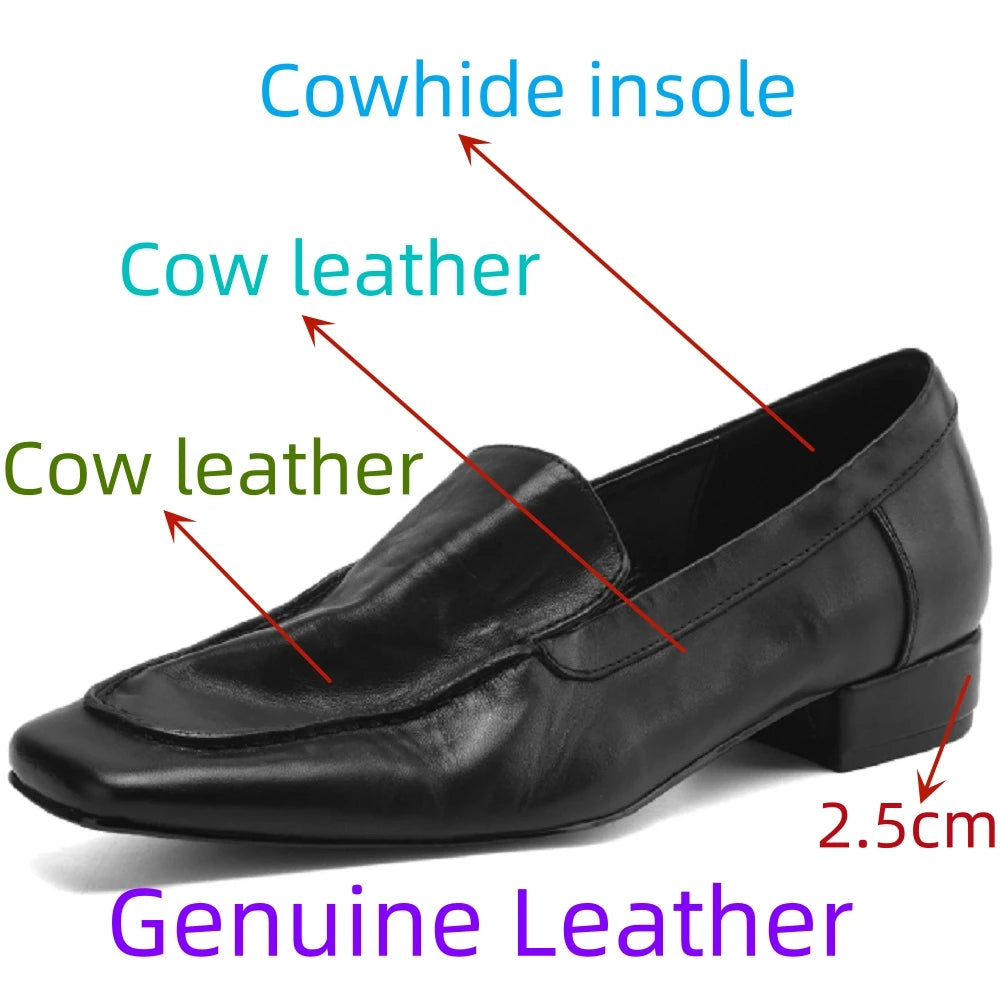 Woman Handmade Genuine Leather Square Toe Soft comfortable Cute Casual Female Retro Low Heeled Soled Shoes 34-40