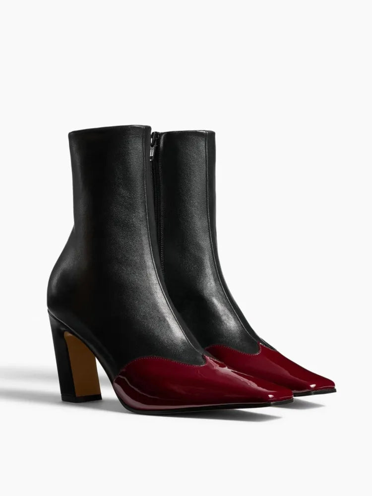 Spring and Autumn Square Head Thick High Heels Women's Short Boots Leopard Pattern Fashion Fashion Show Elastic Short Boots