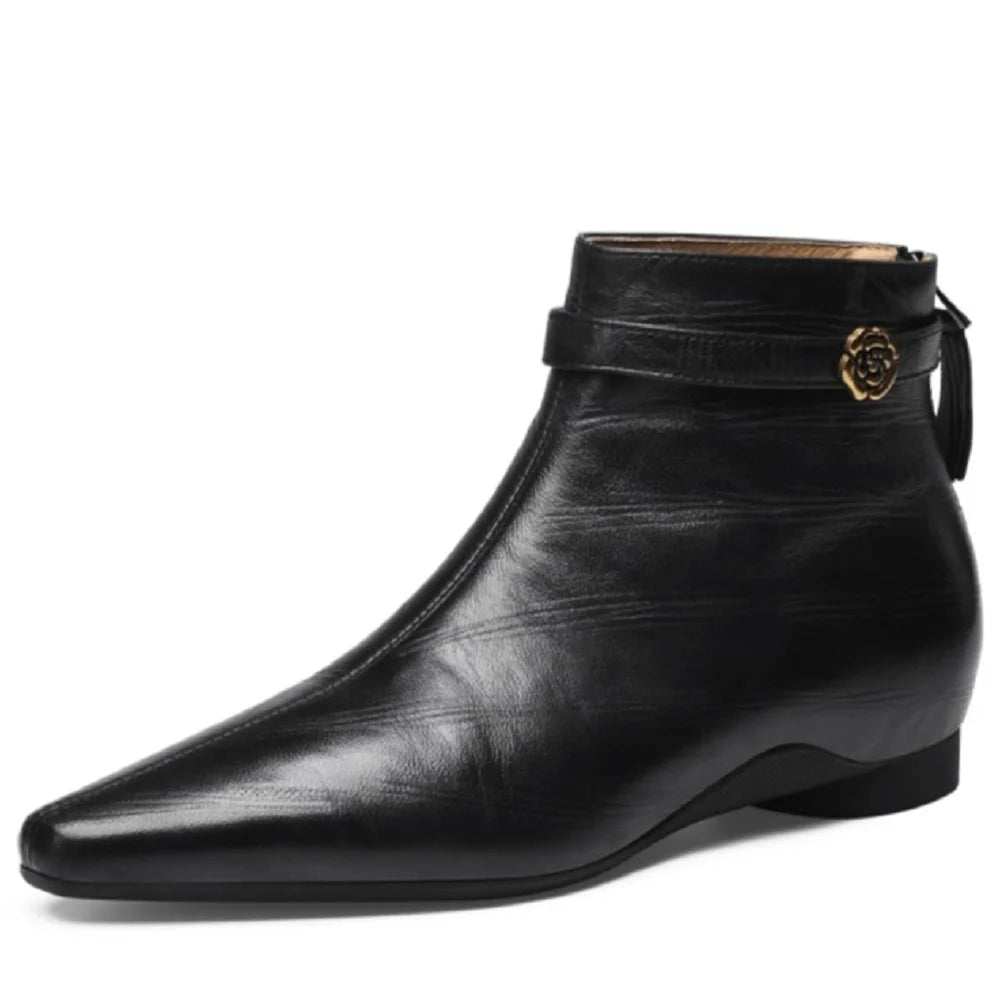 New Handmade Genuine Leather Soft and comfortable Women Square Toe Elegent Mid Heel Ankle Boots Boots 34-40