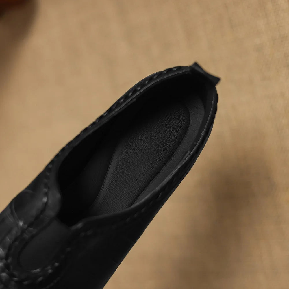 women's Handmade cow leather Square toe Mid high quality soft comfortable causal female daily shoes 34-40
