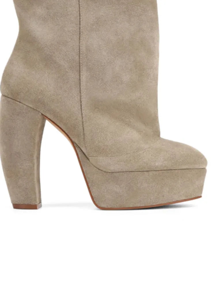 2026 Autumn/Winter New Coarse High Heels Short Boots Round Head Fashion Thick Bottom Women's Large Medium Boots