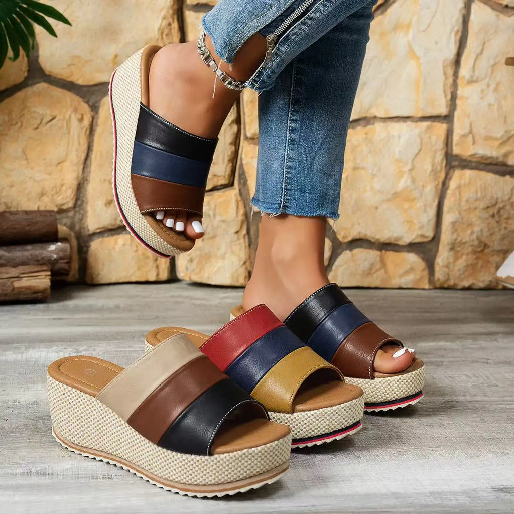 2026 Summer Fashion PU Platform Sandals Plus Size 36-43 Shoes for Women Slip on Sandalias