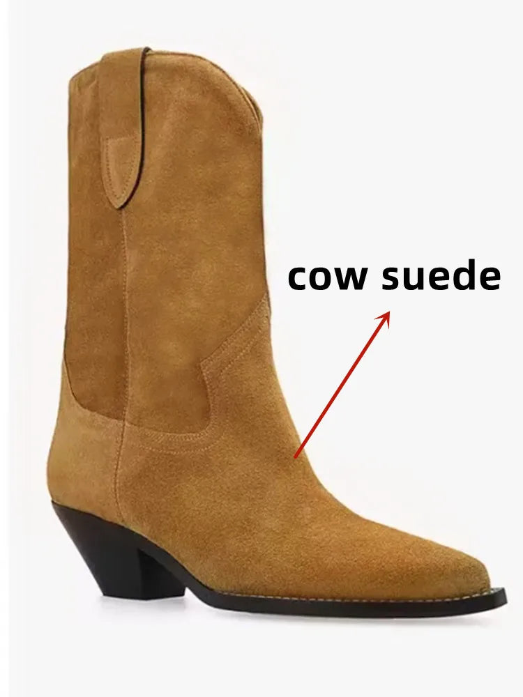 2025 Autumn and winter new women's thick heel high short boots, fashionable pointed casual plus size women's calf boots