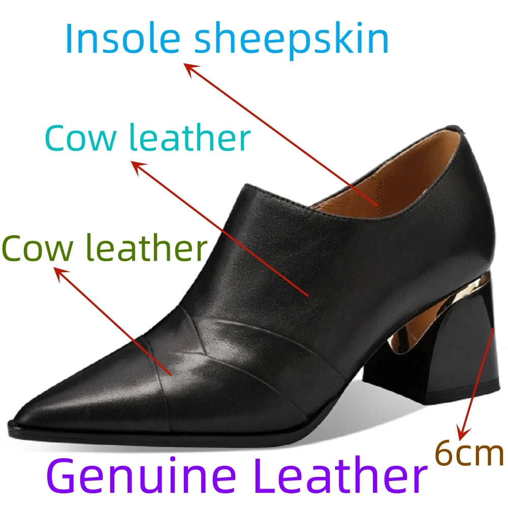 Woman Handmade Genuine Leather Soft and comfortable New Mid Heel Large Dress Shoes Ladies 33-43
