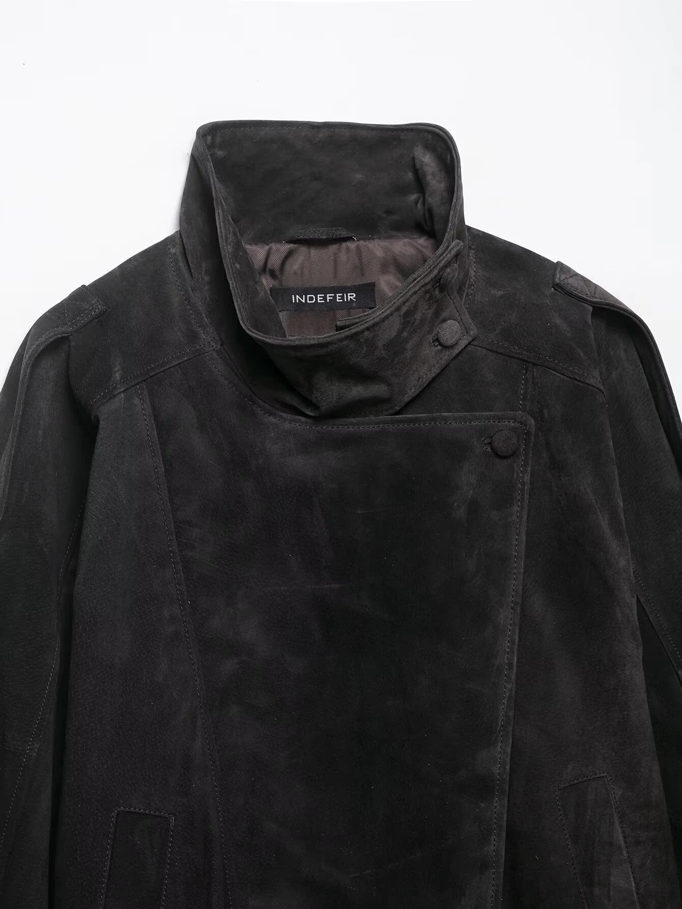 2026 Spring New Product Women's Suede Loose Stand Collar Long Sleeve Leather Motorcycle Jacket Coat