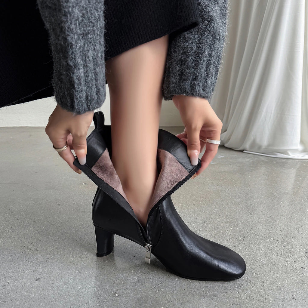 New Handmade Genuine Leather women's Round Toe Med Heels Ankle Boots For Party Dating Shoes Office Lady 33-40