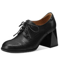 Women's Handmade Genuine Leather lace-up thick high heel oxfords female daily slim dress pumps shoes 33-