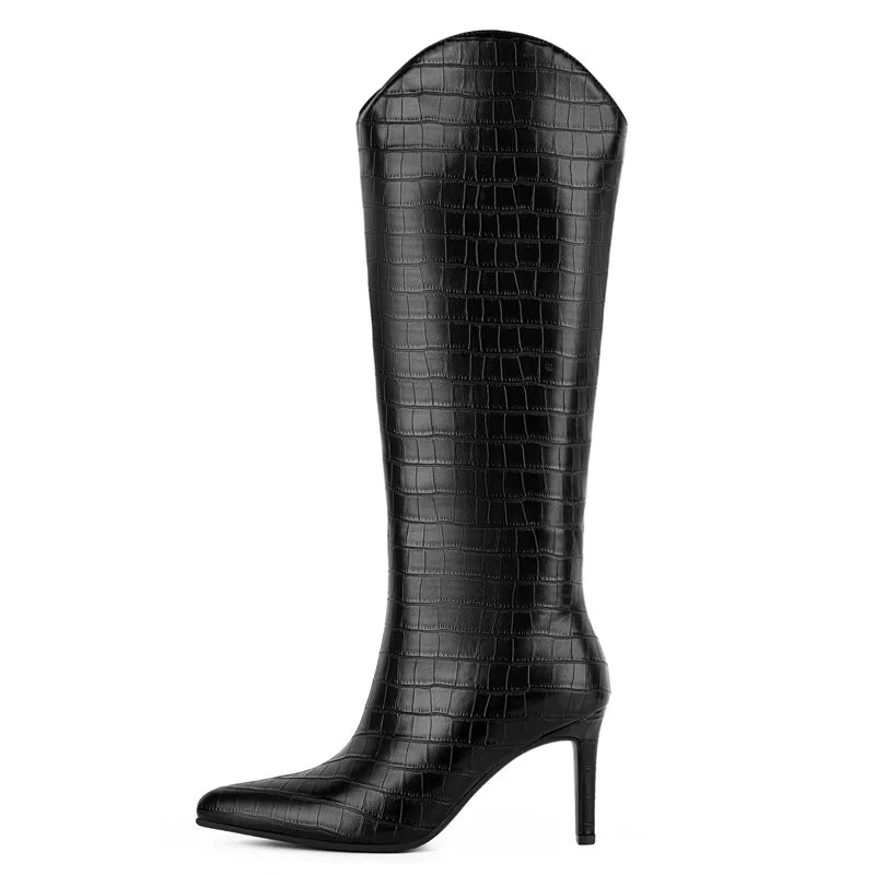 Onlymaker Women Pointed Slip-on Stiletto Stretch Knee-high Boots Dressy Fashion Sexy Party Winter Boots