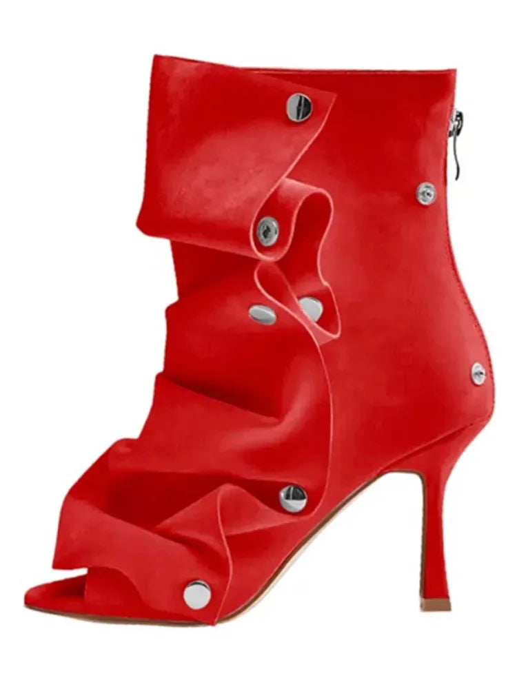 2026 Spring/Summer New Women's Stiletto High Heels Short Boots with Back Zipper Fold Middle Leg Boots Fish Mouth Cool Boots