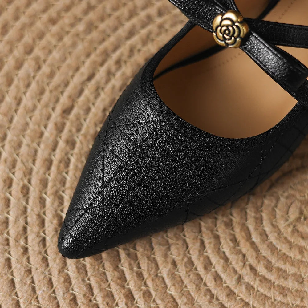 Handmade Genuine Leather Cross Band Mid  Heel Soft and comfortable Women's oes Not Tired Walking Commuting 33-40