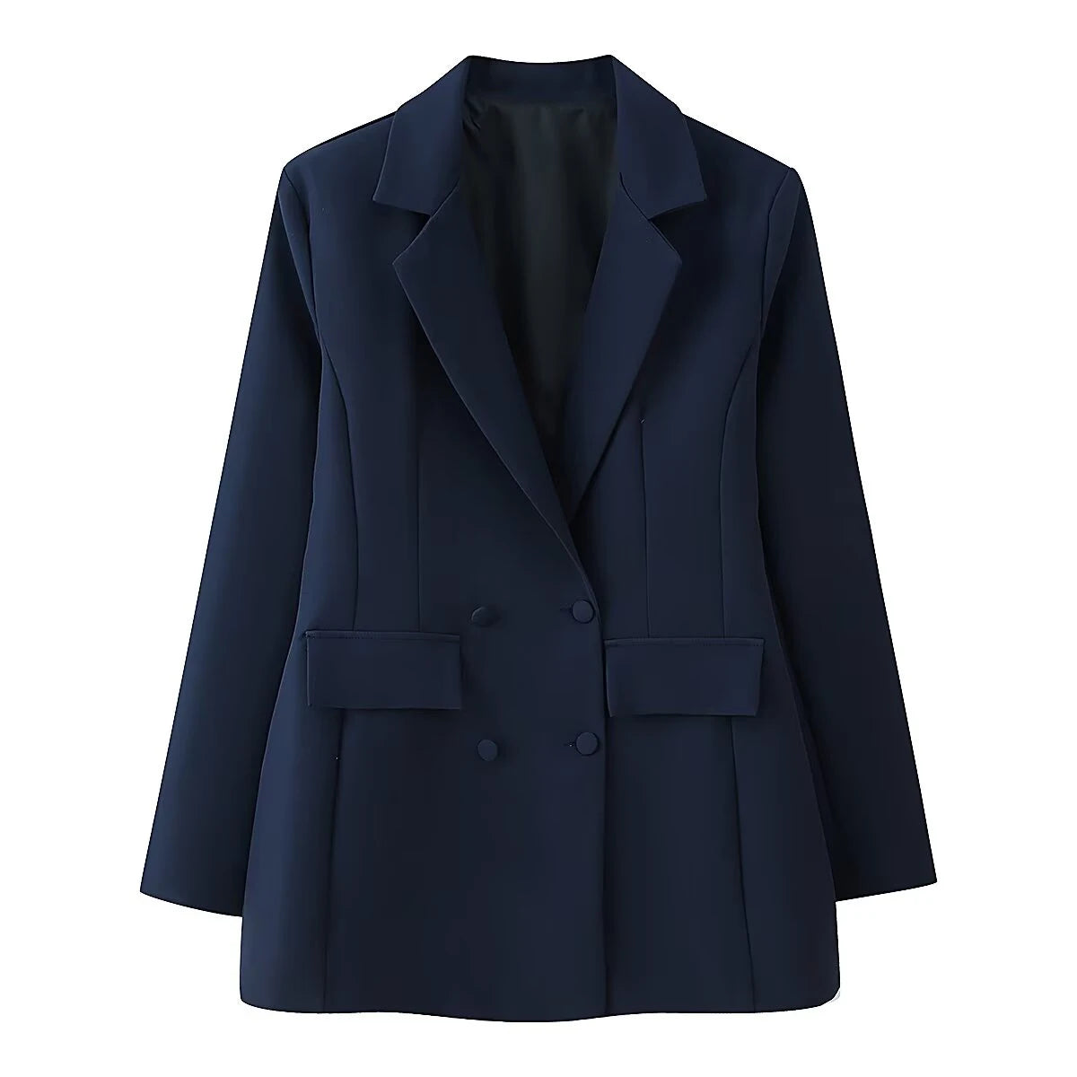 Spring new women's French collar long sleeved double breasted breasted decoration with waist cinching and slimming suit jacket