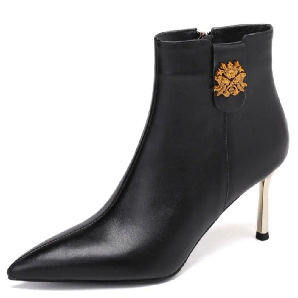 Handmade Genuine Leather Women Elegant Point Short Boots Female Autumn Winter Shoes Party Shoes 33-40