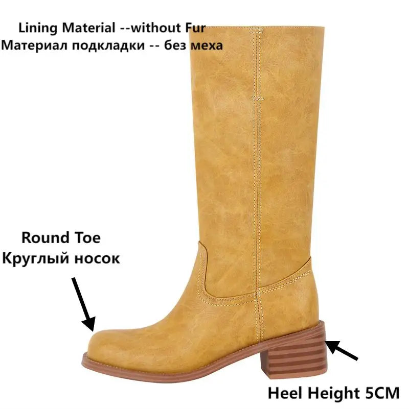 Onlymaker Women Round Toe Knee High Boots Low Heel  Fashion Pull on Wide Calf  Boots