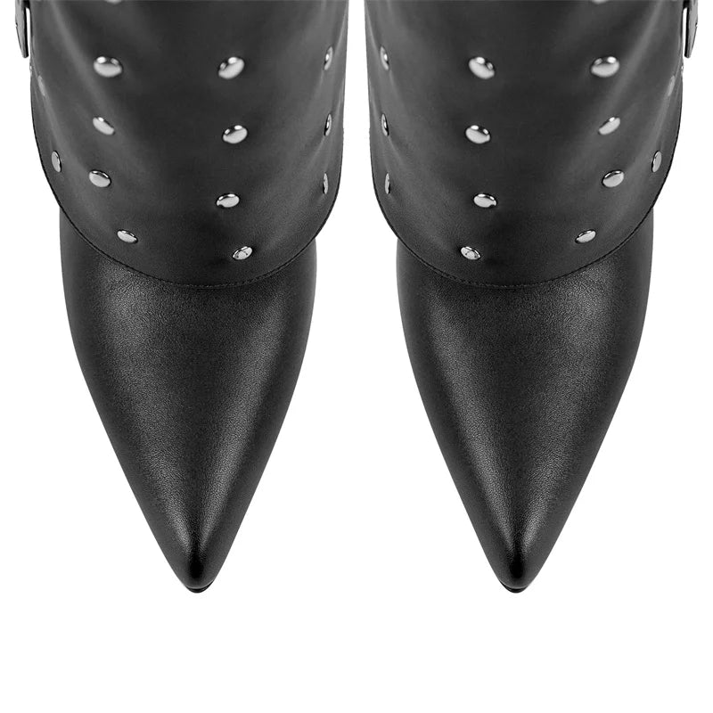 Women Pointed Toe Fold Over Mid-Calf Trouser Tube Slip-On Boots Classic  Pointed Toe Thin High Heels Boots