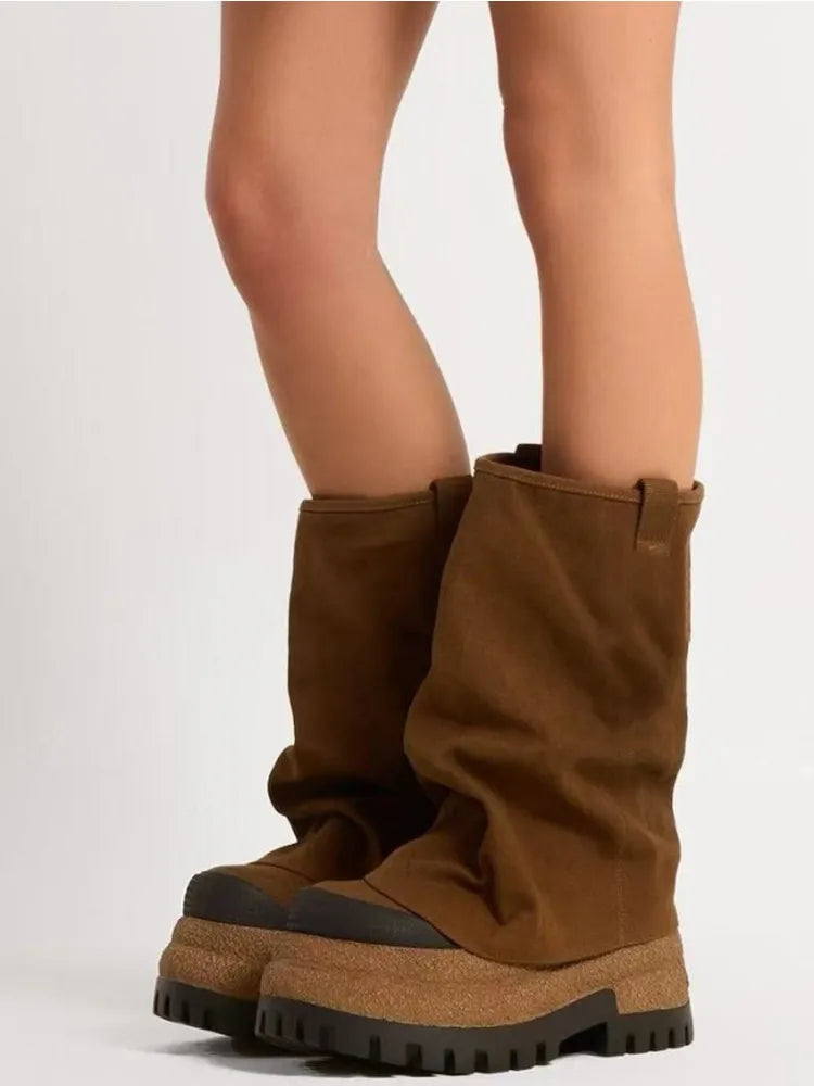 New High-heeled Thick Soled Knight Boots, Autumn and Winter Women's Height Increasing Pants Short Boots, Women's Calf Boots