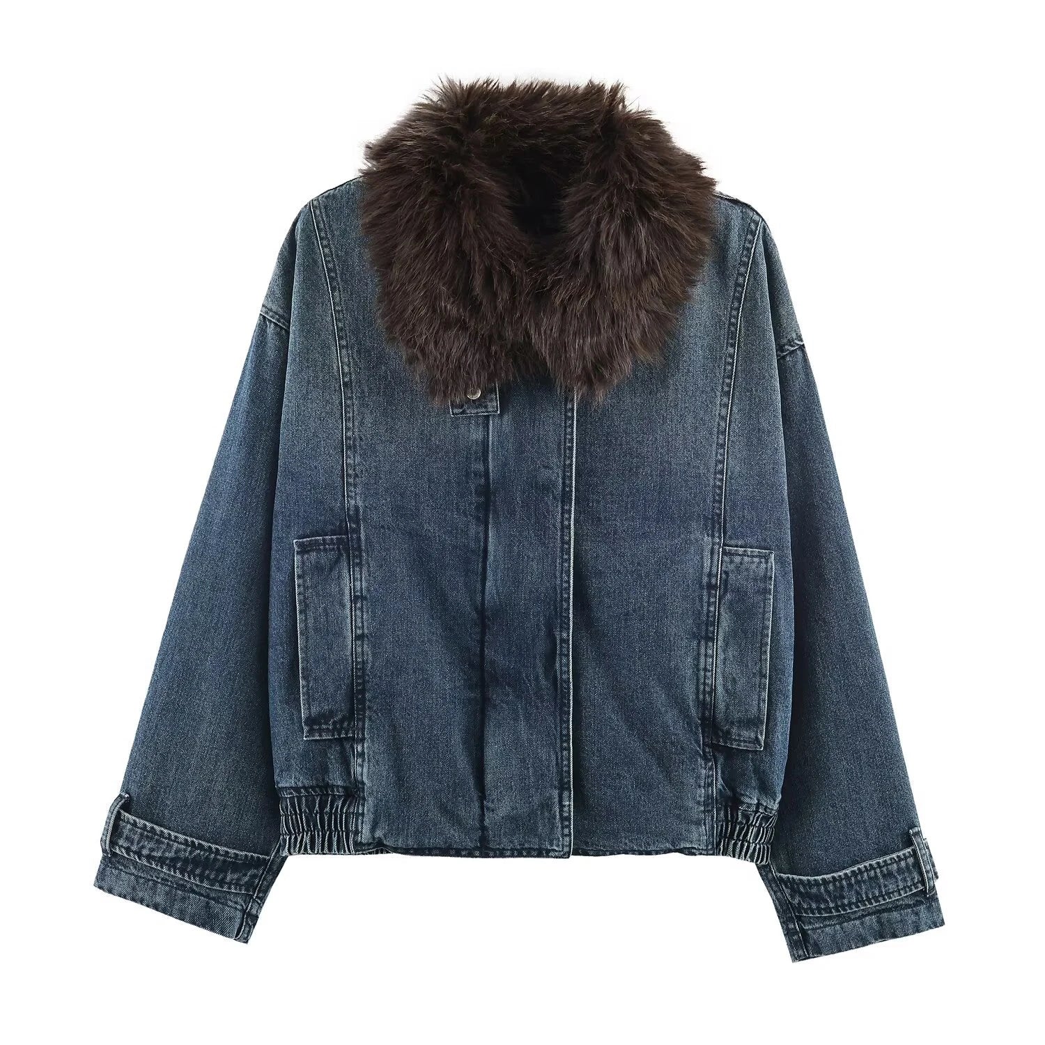 European and American style 2025 winter new women's clothing retro loose fur collar denim pilot jacket jacket
