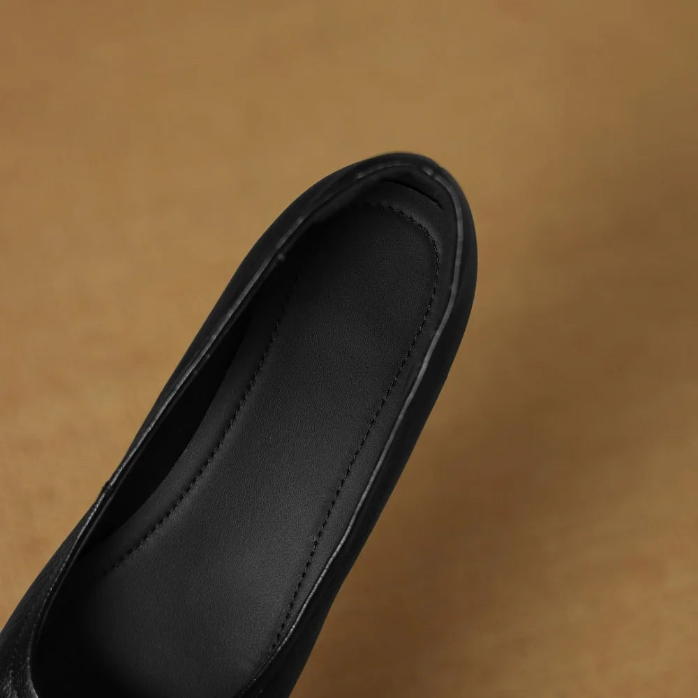 Handmade Genuine Leather Shallow Mouth Soft and comfortable Square Head Flat Sole Single Shoes Women's New 34-40