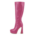 Onlymaker Black Platform Knee High Boots with Thin Heel Side Zipper Boots