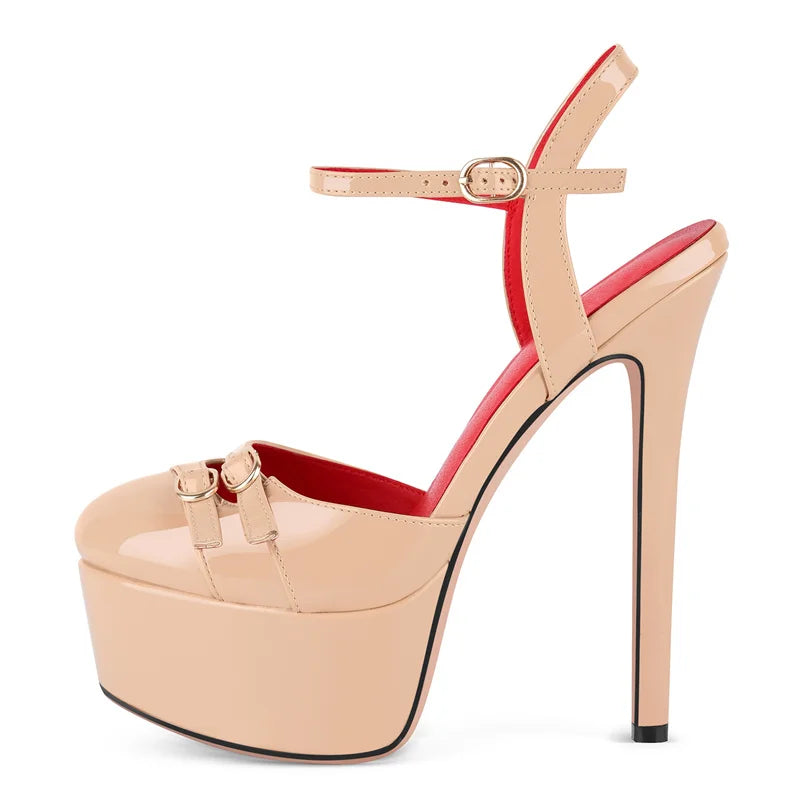 Womens Round Toe Platform Slingback Ankle Lace-up Pumps Big Size Fashion Party Dress Sexy Heels