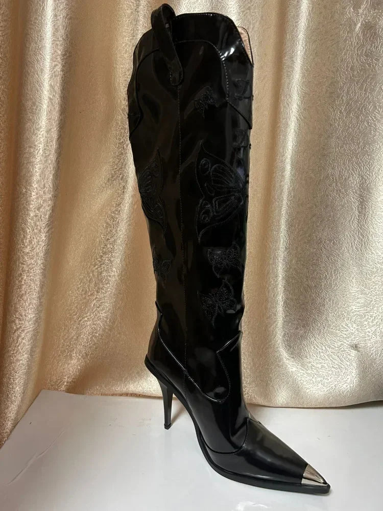 2026 New Fashion Knee Long Pointed Women's Boots Thin High Heel Fashion Show Brand Mid Sleeve Women's Boots