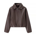 2025 Autumn/Winter New Women's Fashion Style Collar Zipper Long Sleeve Imitation Leather Coat