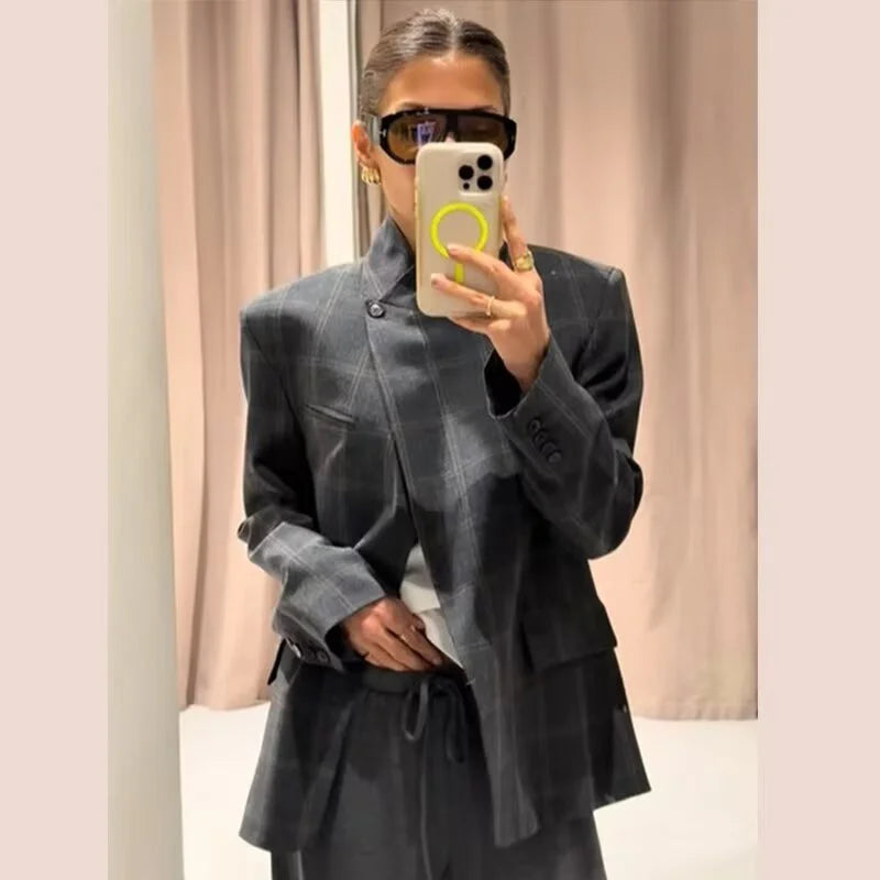 2026spring women's new products commuting all kinds of fashion slits design stand collar one button casual plett suit jacket