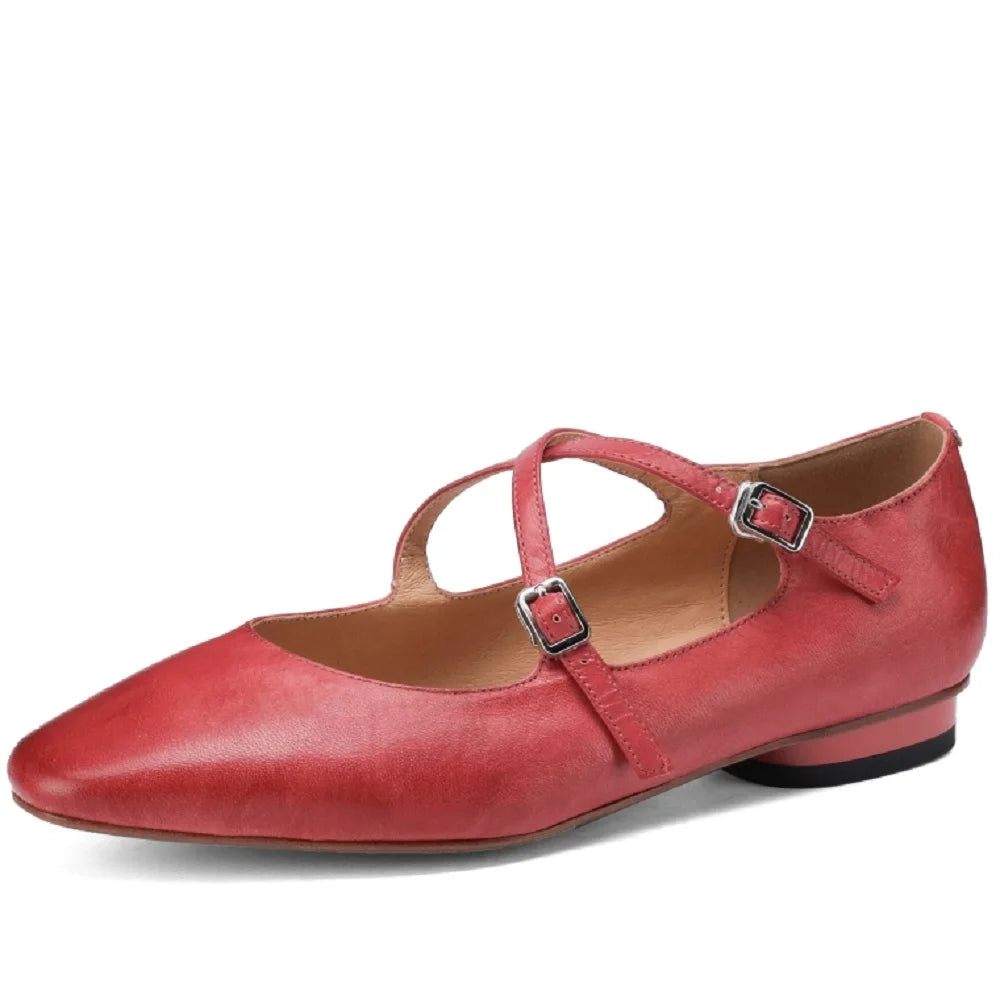 Handmade Genuine Leather Mary Jane Shoe 2cm Low Heeled Women Single Soft Comfortable Shoes Zapatos De Mujer 33-41