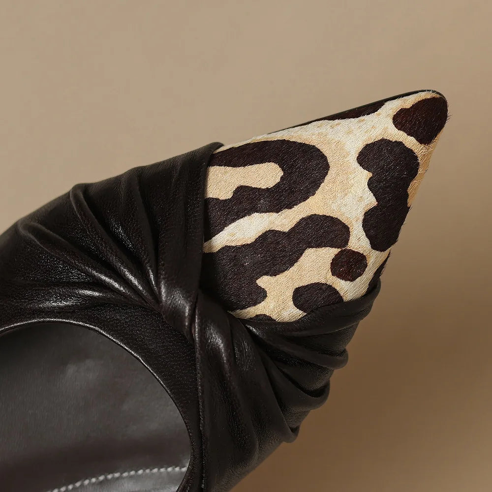 Handmade Genuine Lether Mixed color combinations Pointed Toe comfort Folded Surface Soft Leather Mid Heel 34-40