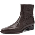 Handmade Genuine Leather Western Cowboy Women's Pointed Toe Short Boots British Style Mid Heel Boots 34-40